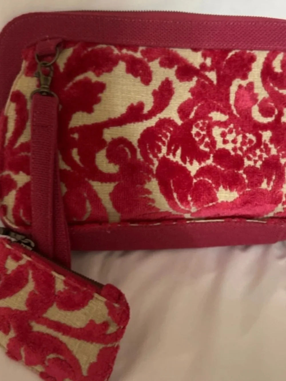 Cake by the Ocean Fuchsia Floral Velvet Cosmetic Pouch or dressy diaperbag